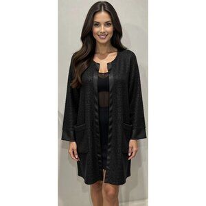 ZARA Black Gray Marled Faux Leather Trim Soft Open Cardigan Sweater Jacket